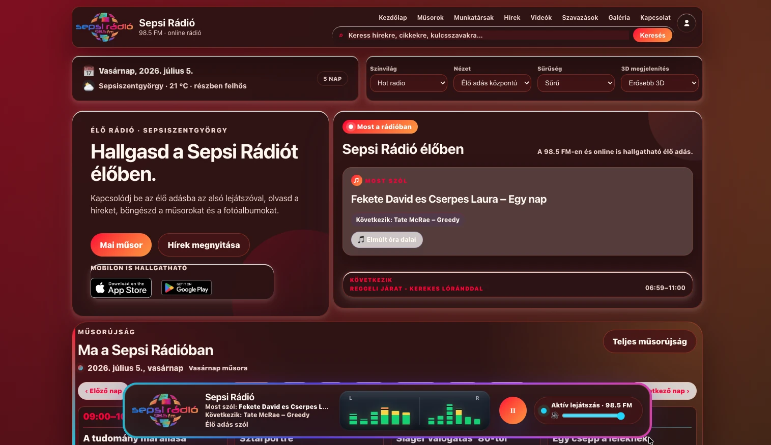 Sepsi Rádió weboldal és mobilapp-rendszer